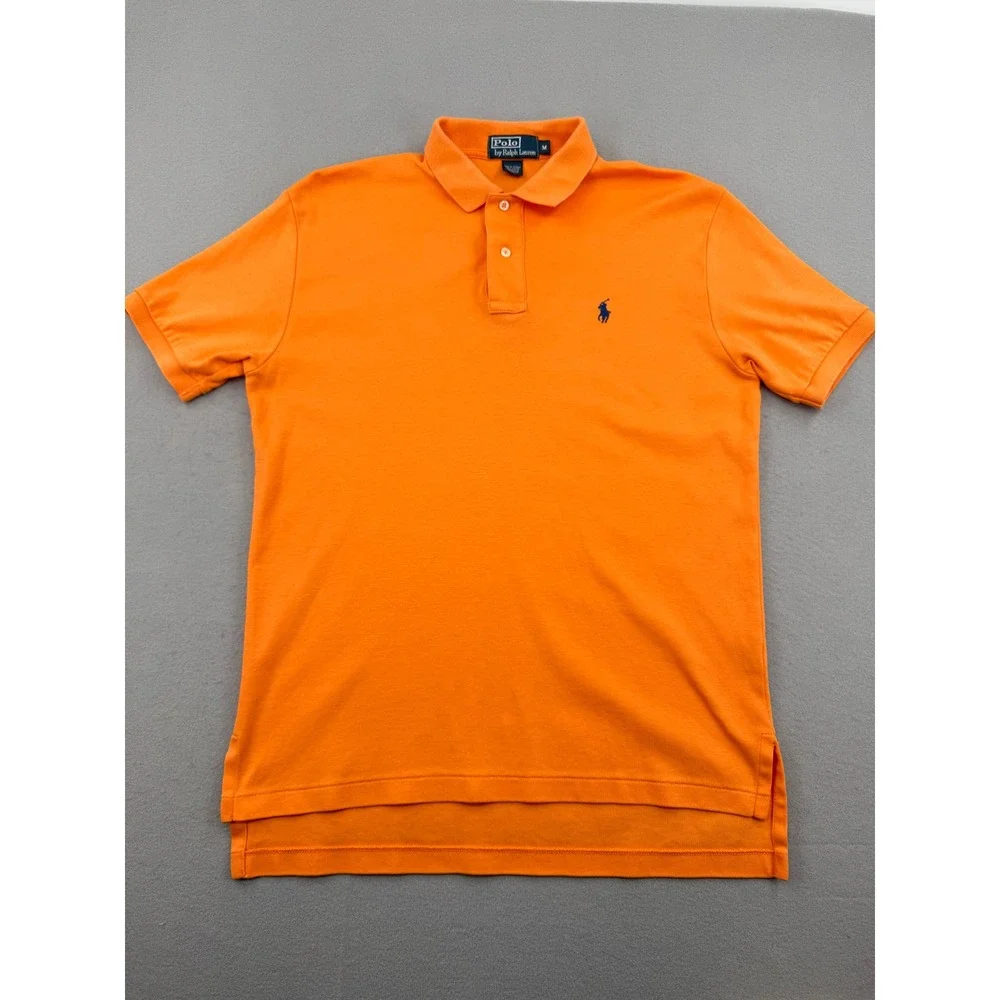 Polo Ralph Lauren Mens M Short Sleeve Pique Cotton Polo Orange Casual Preppy Ivy
